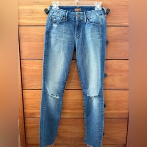 Mother Denim The Looker in Heartbreaker Distressed Jeans with Raw Hem